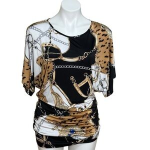 Nygard chain equestrian horse bit cowboy cowgirl chic  tunic short sleeve top